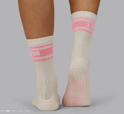 LSKD Evolved Pilates Grip Sock - Off White-Pink Lemonade