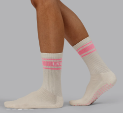 LSKD Evolved Pilates Grip Sock - Off White-Pink Lemonade